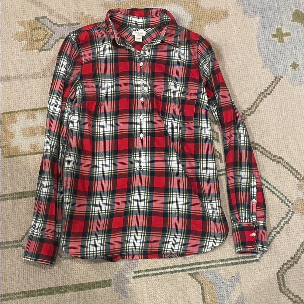 J Crew Factory Red Plaid Button-Up Shirt size XS perfect for holidays!